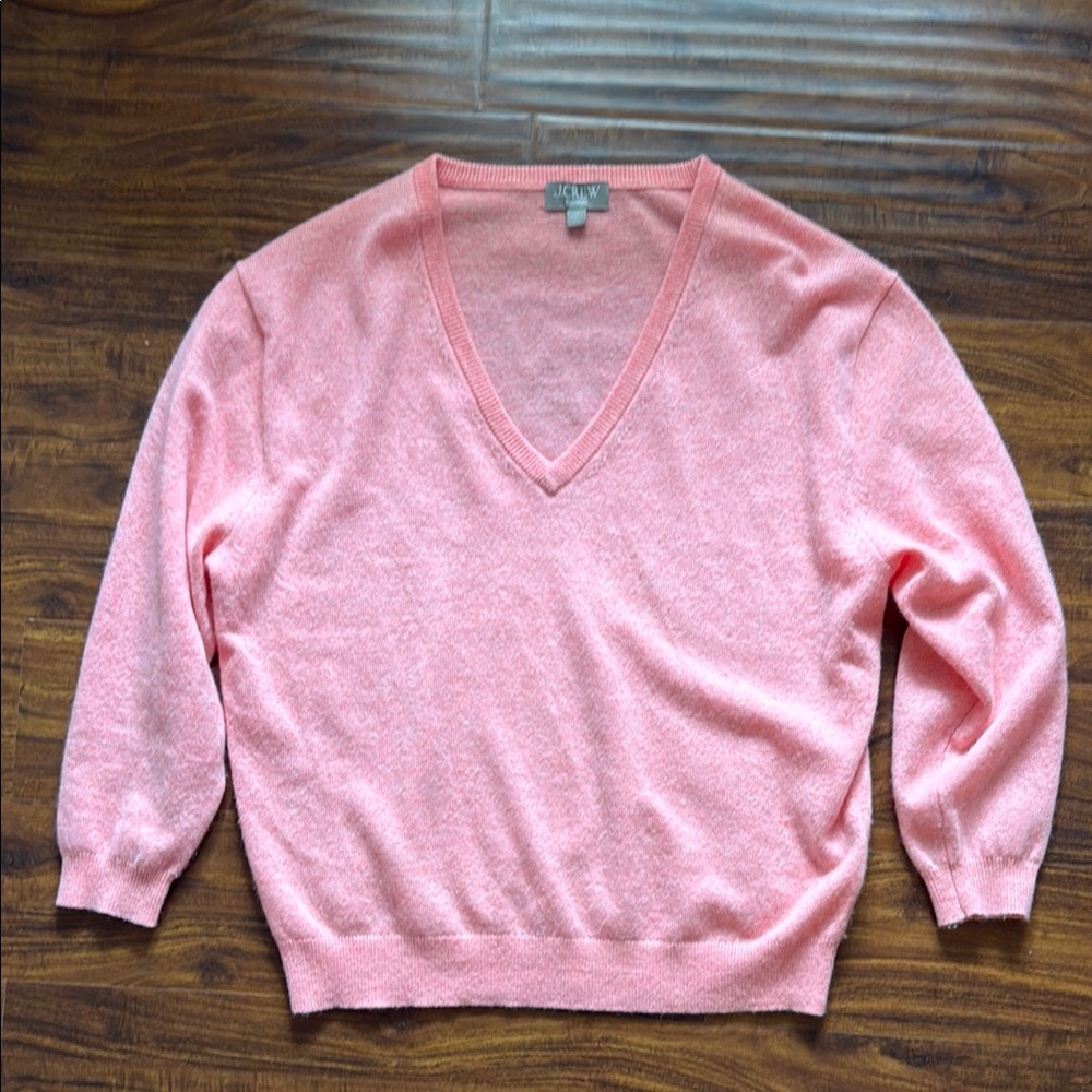 J. Crew Pink Oversized V-Neck Cashmere Sweater Soft Knit Relaxed Fit